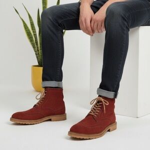 Without Prejudice London burgundy suede wingtip lace up boots - 42 (US 8.5 - 9)